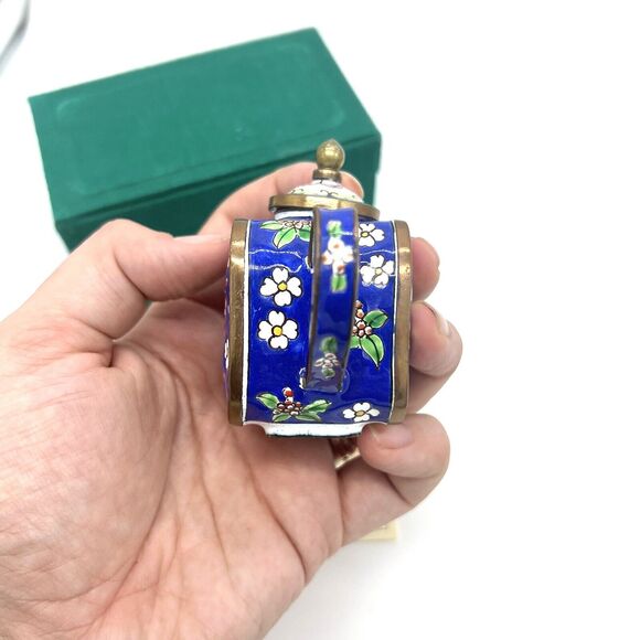 Chinemel Miniature Teapot by Bill Yee Copper and Enamel Vintage W/Box - Picture 4 of 10